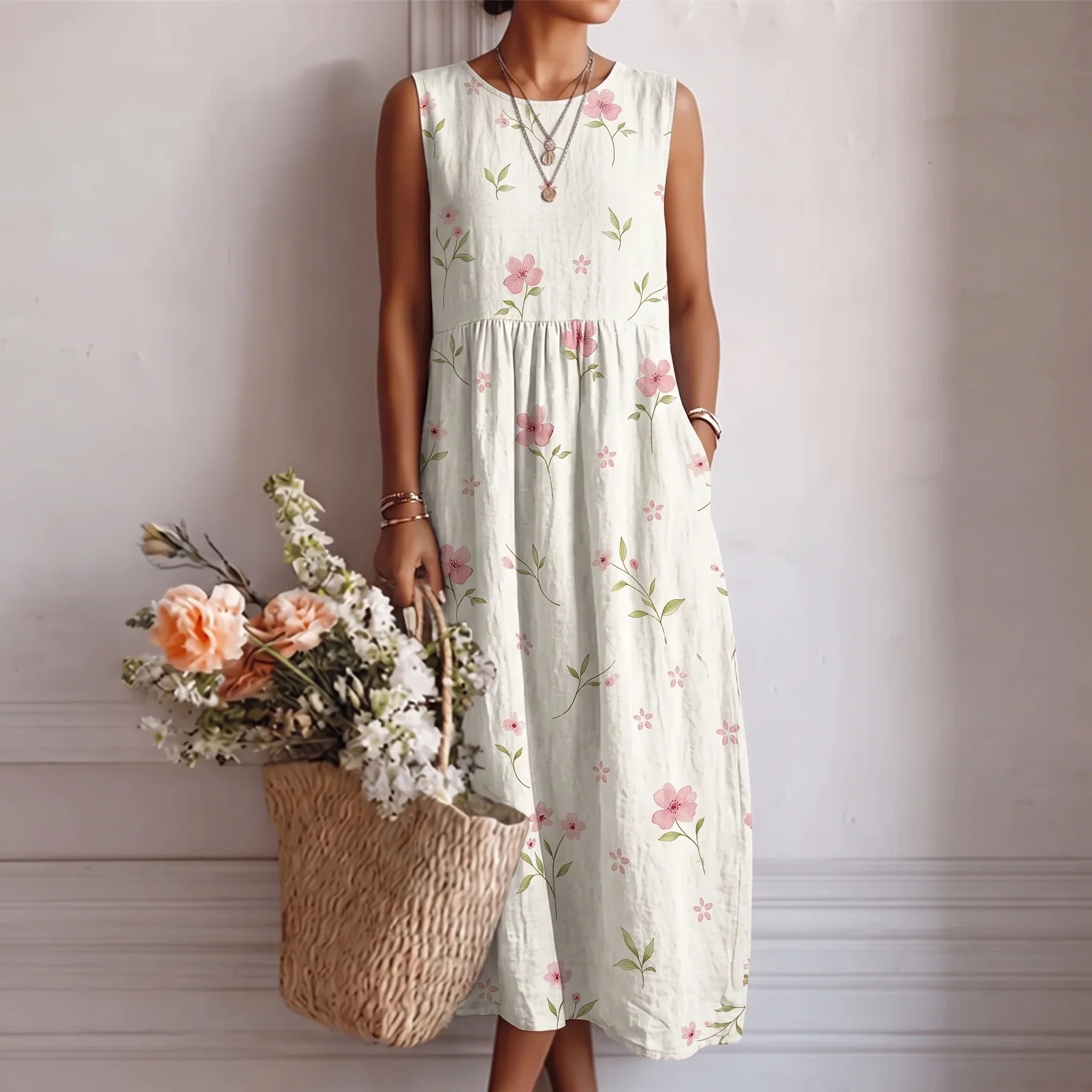 Amélie | Sleeveless Floral Midi Dress
