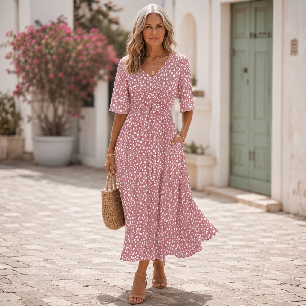 Madeleine | Printed V-Neck Midi Dres